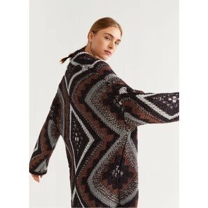 MNG MANGO Rare Oversized Chunky Knit Glittery Boho Cardigan